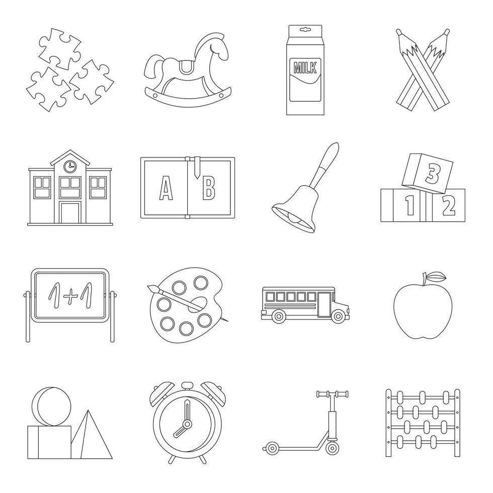 Kindergarten symbol icons set, outline style vector