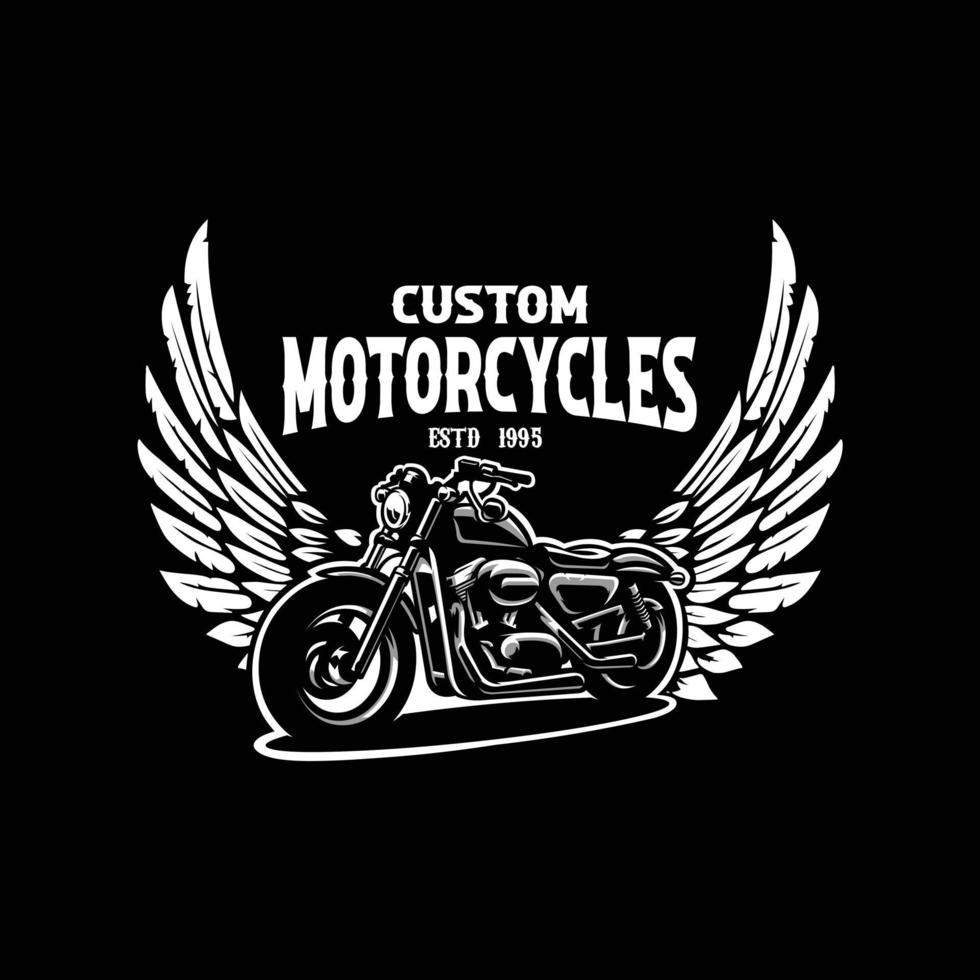 vector de diseño de logotipo de emblema grunge de motocicletas personalizadas sobre fondo negro. lo mejor para el diseño de camisetas automotrices