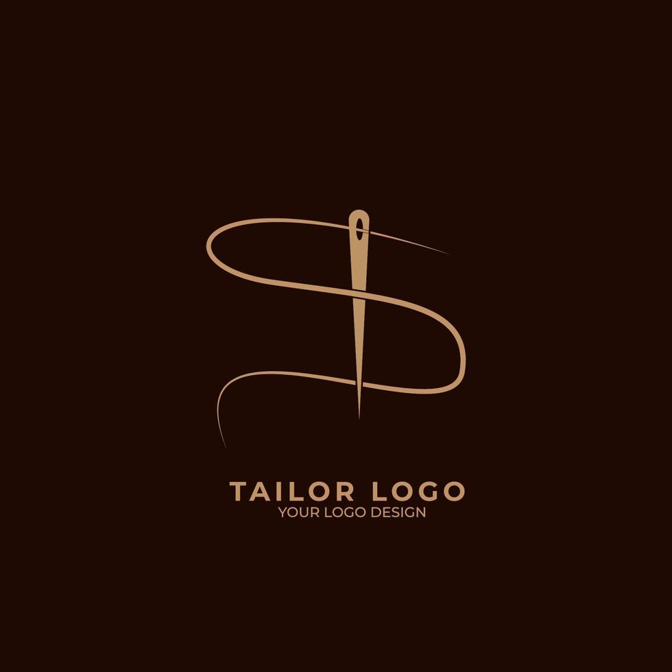 Abstract Initial Letter S Tailor logo, thread and needle combination with gold colour line style , Flat Logo Design Template vector