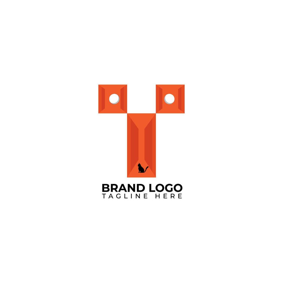 vector de plantilla de diseño de logotipo t, con la ilusión de una puerta mágica hay un gato en la silueta