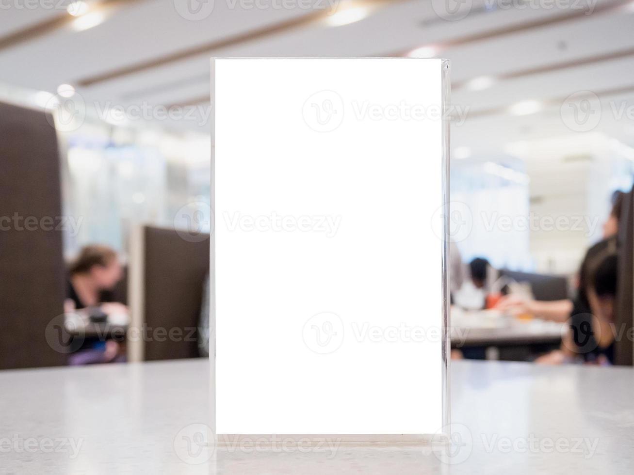 Blank Menu frame on Table in cafe restaurant photo