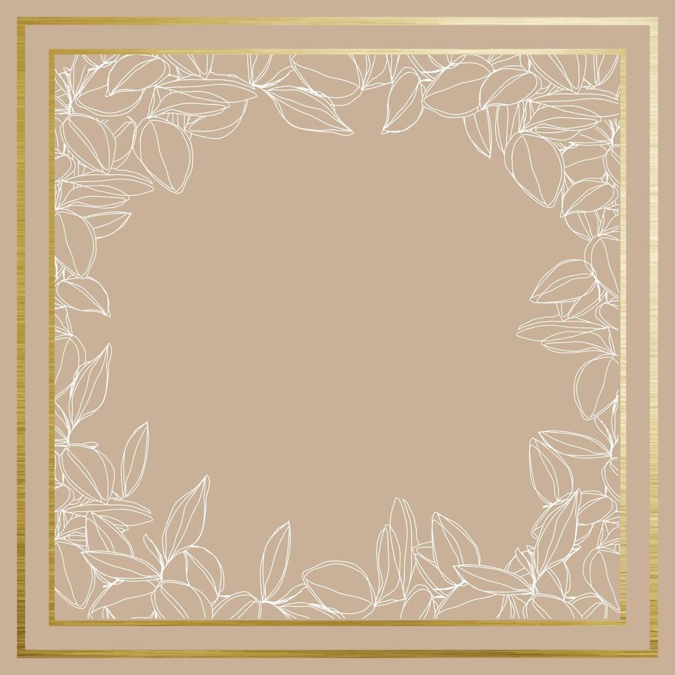 botanical minimalism line art leaves vector frame with golden borders