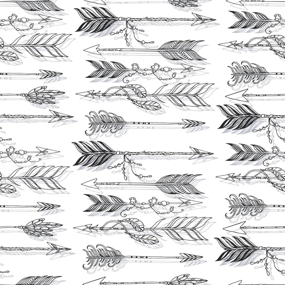 native boho aztec ethnic arrows with beads and feathers vector seamless pattern hand drawn illustration