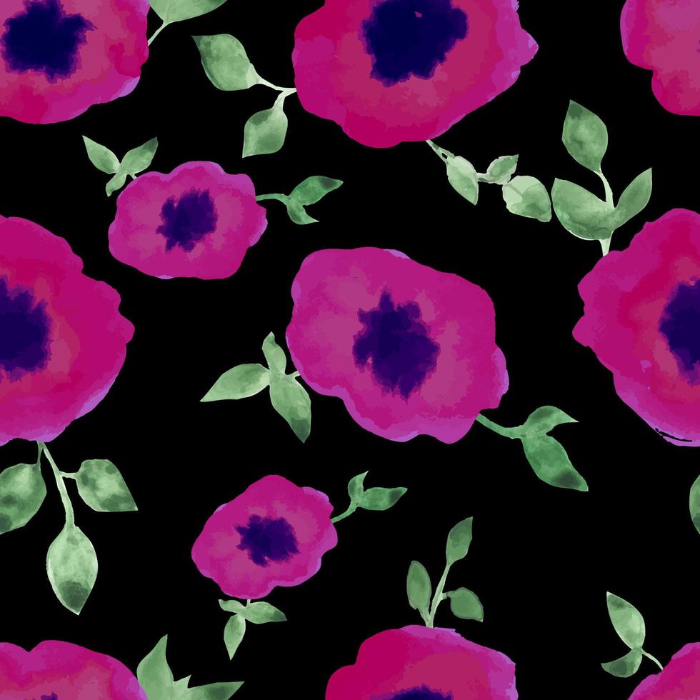 watercolor flowers with foliage vector seamless pattern