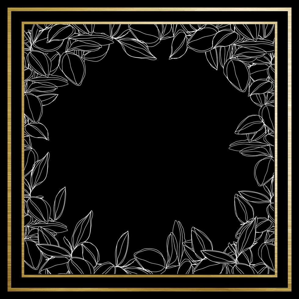 botanical minimalism line art leaves vector frame with golden borders