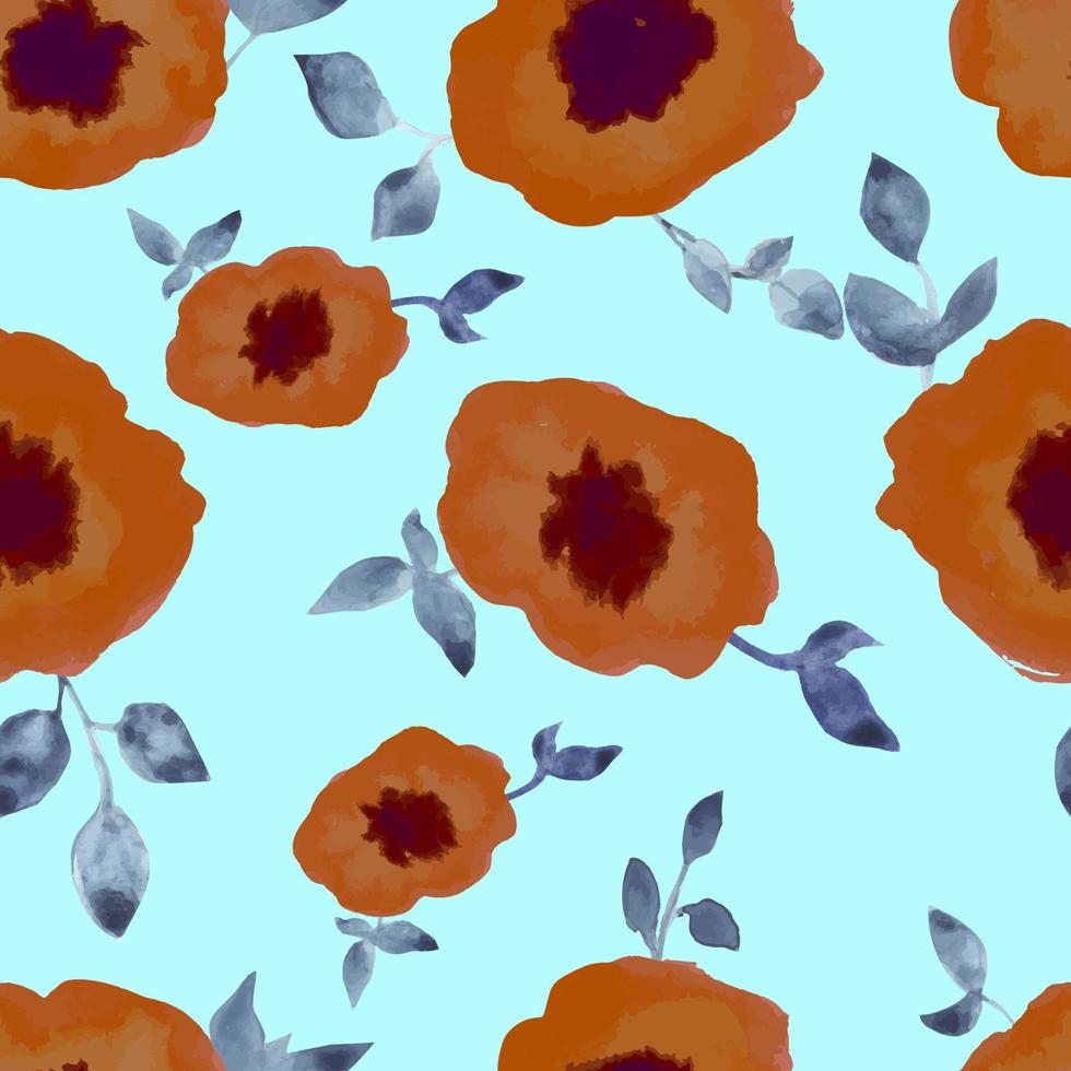 acuarela flores con follaje vector de patrones sin fisuras