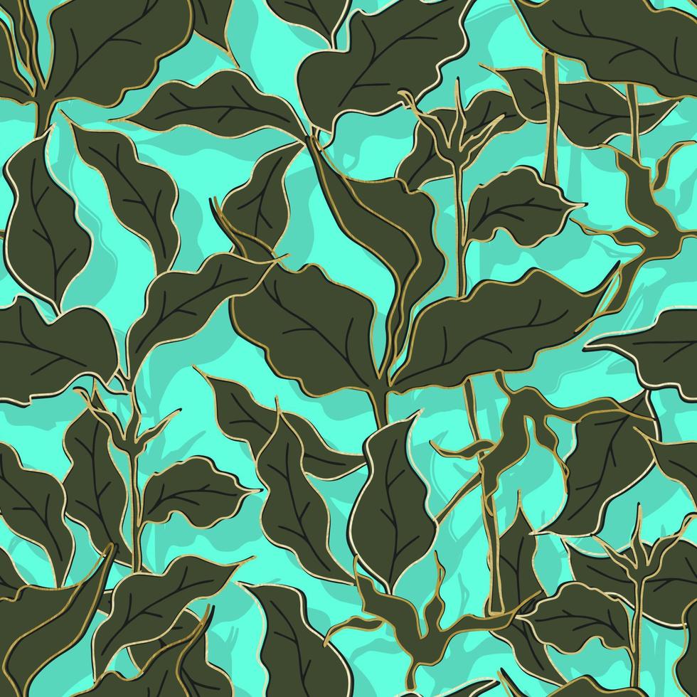gold outline foliage botanical vector seamless pattern