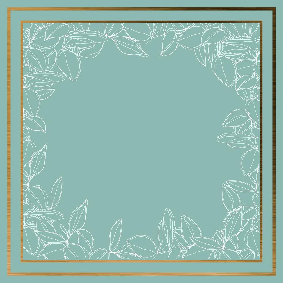 botanical minimalism line art leaves vector frame with golden borders