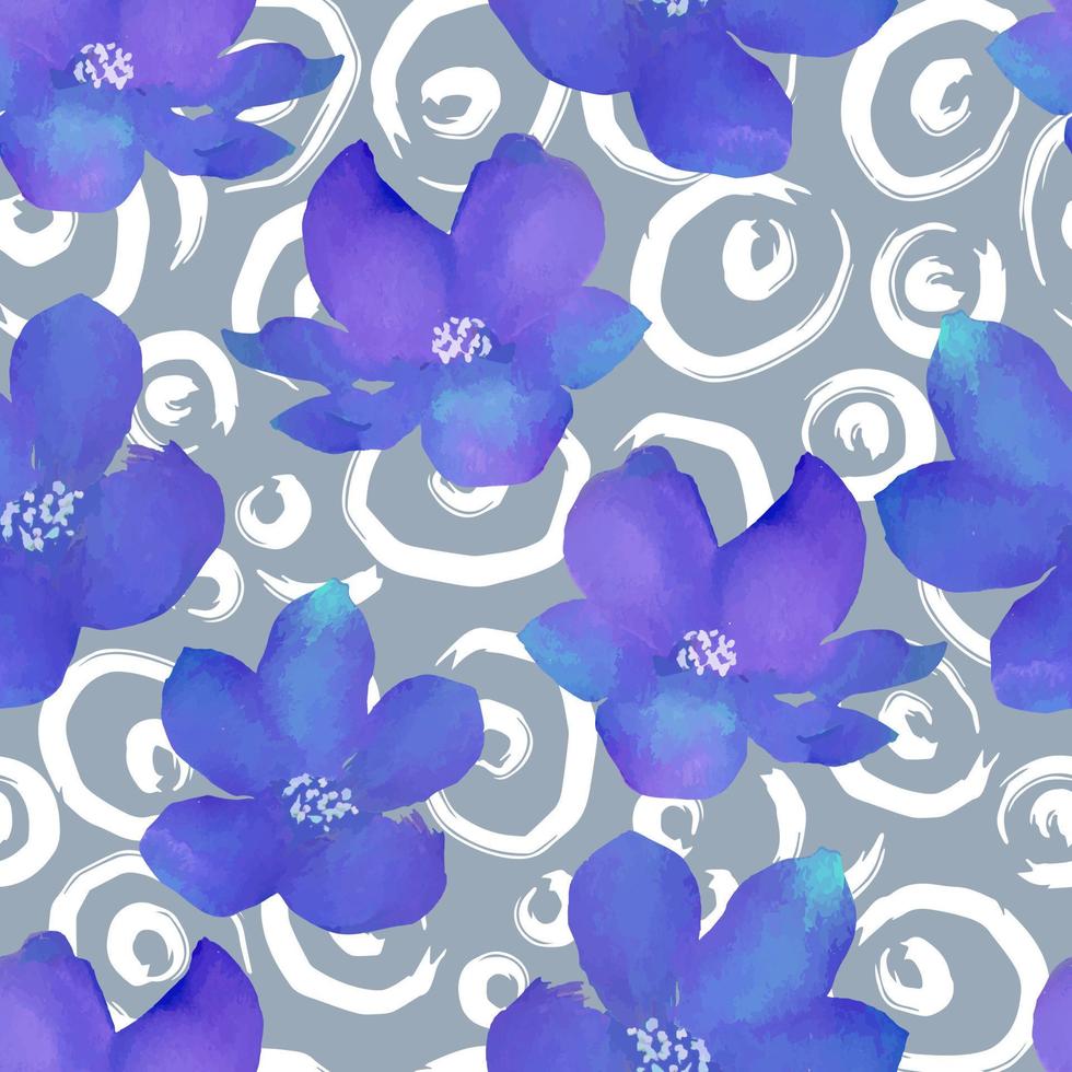 delicate watercolor flowers vector seamless pattern