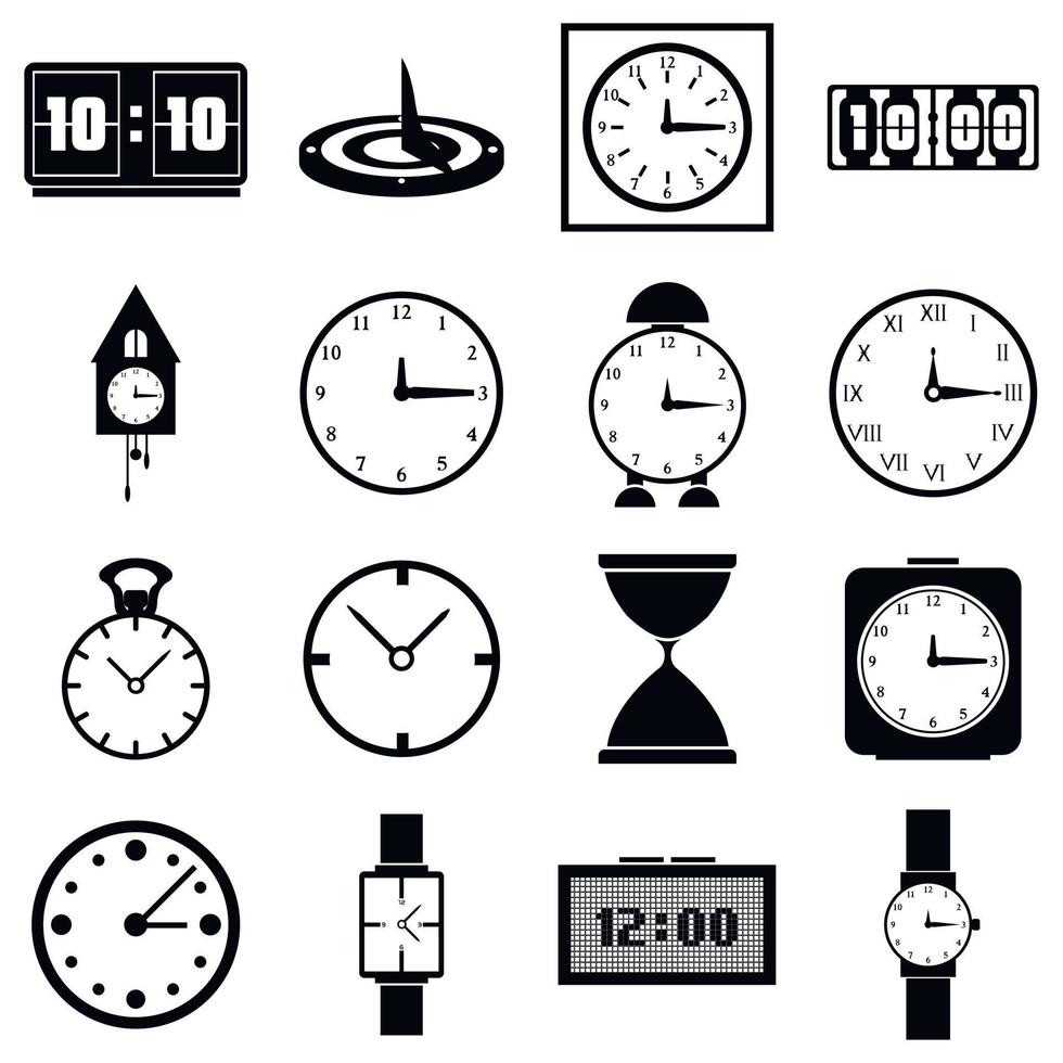 Clocks icons set, simple style vector