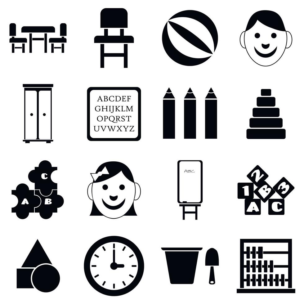 Kindergarten icons set, simple style vector