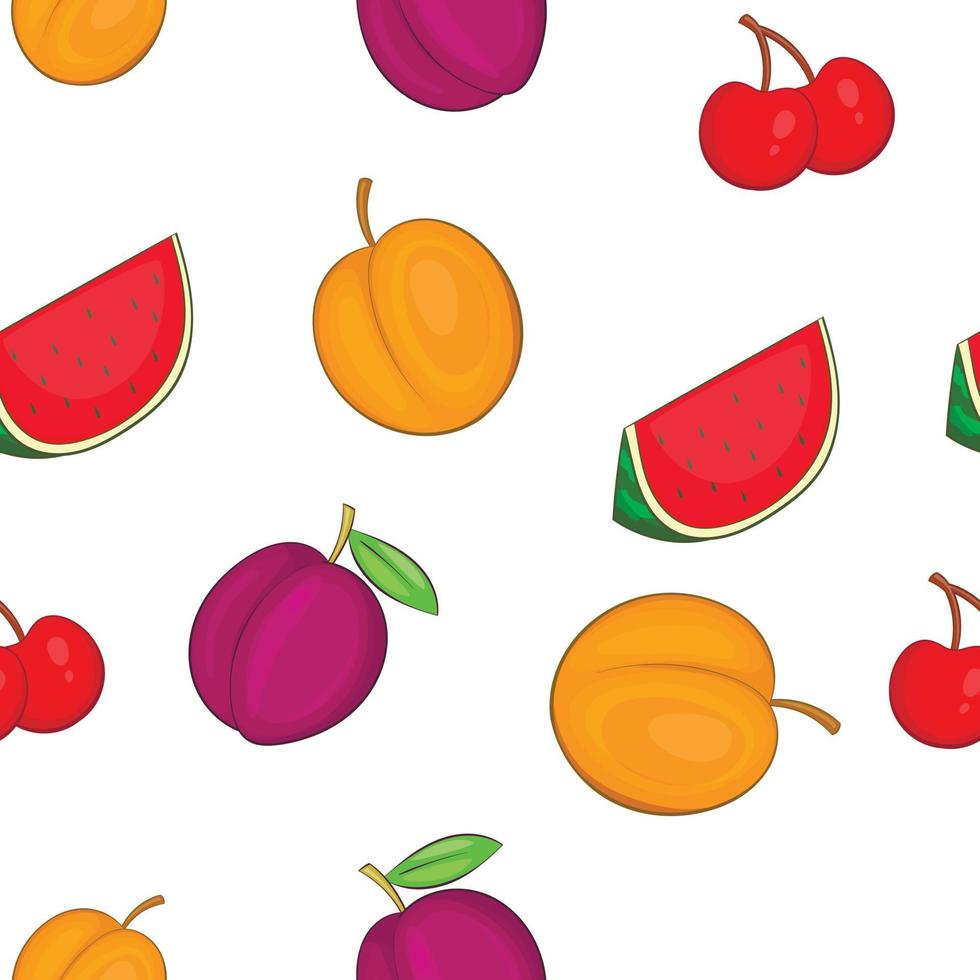 Orchard fruits pattern, cartoon style vector