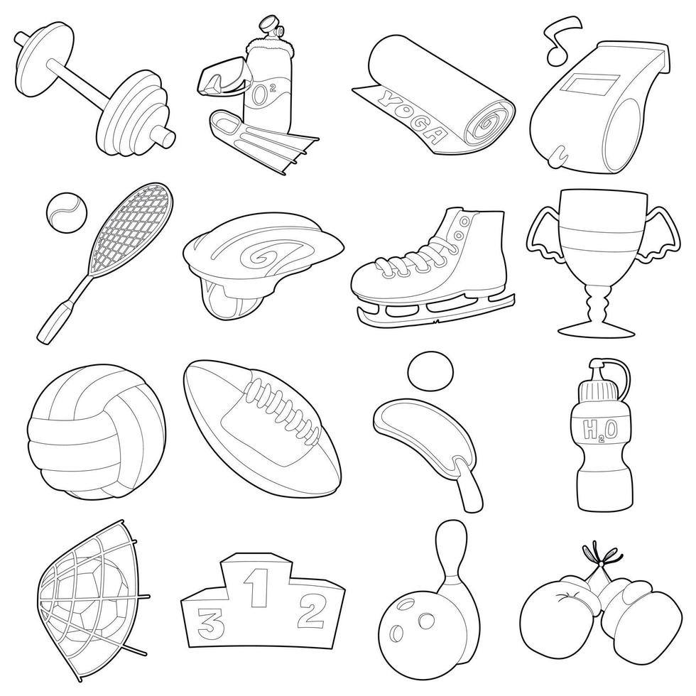 Sport items icons set, outline style vector