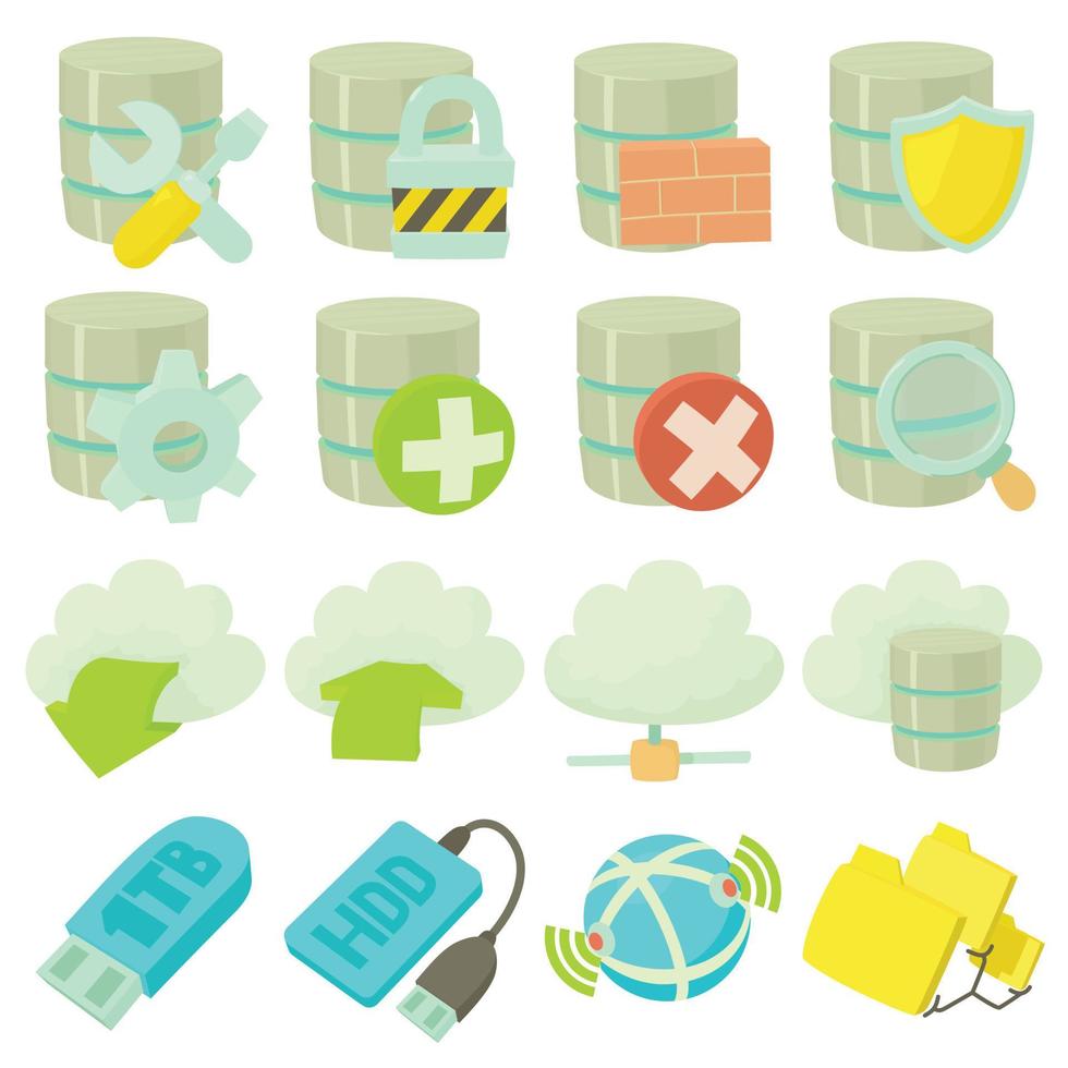 Database symbols icons set, cartoon style vector
