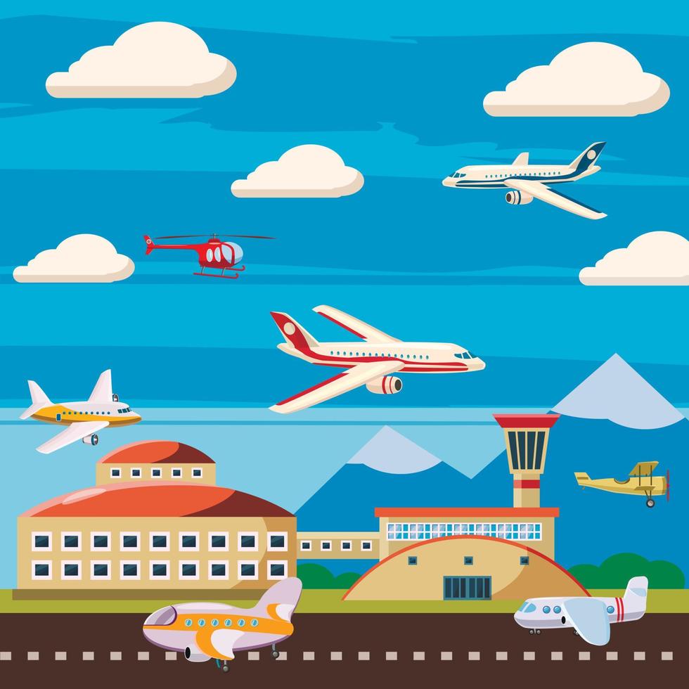 Aviation airport echelon concept, cartoon style vector