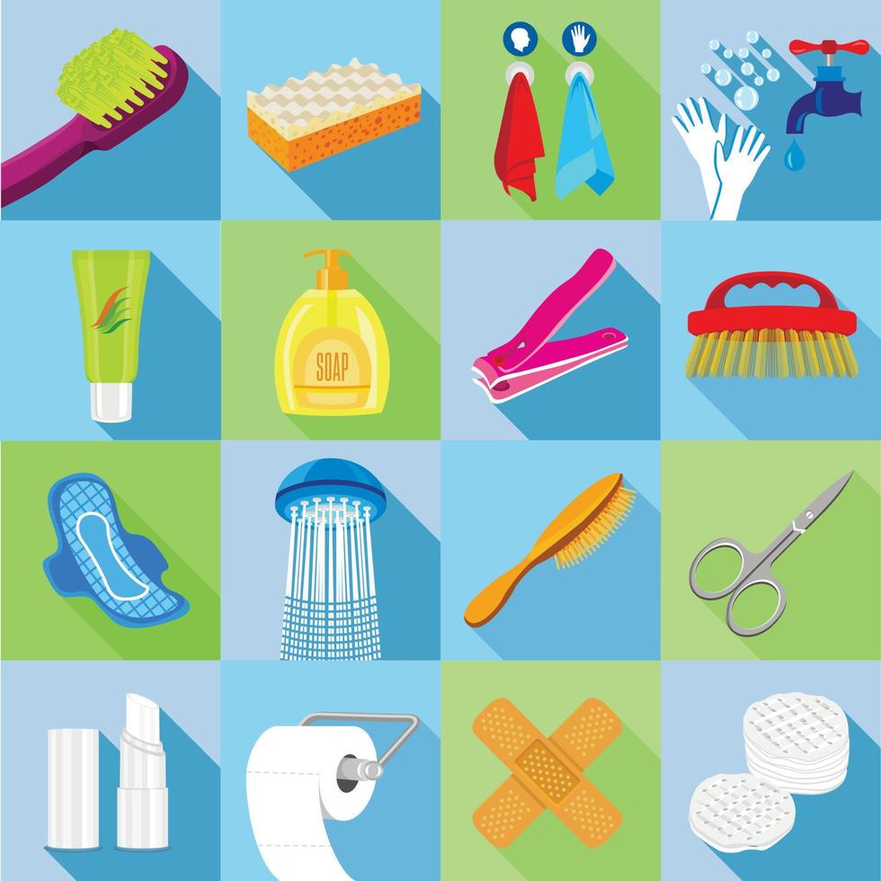 Hygiene icons set, flat style vector