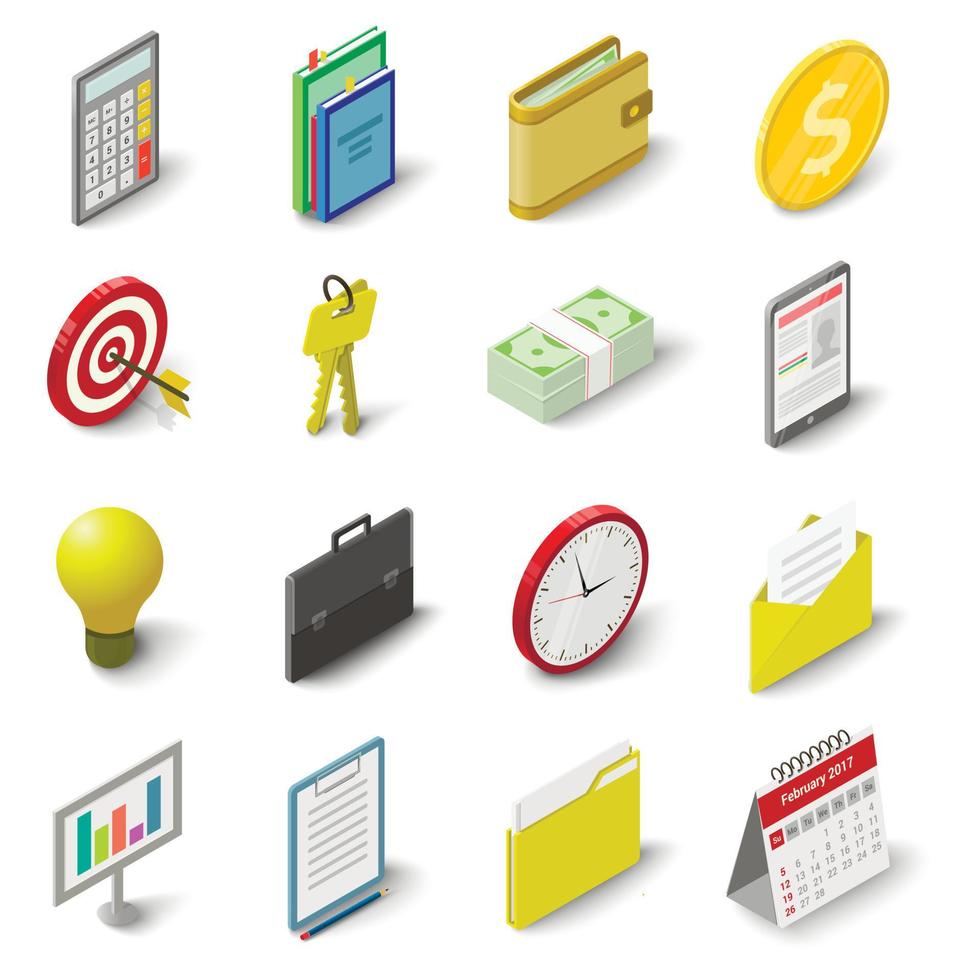 Business icons set, isometric 3d style vector