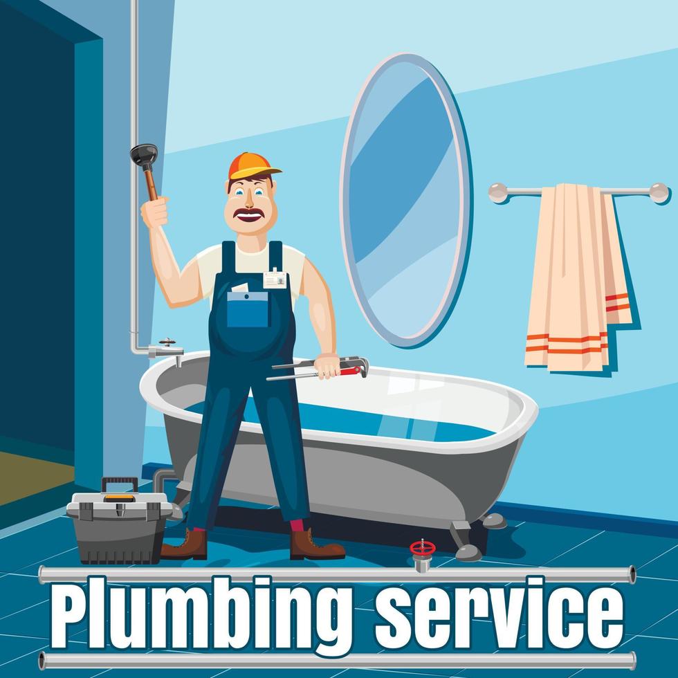 Plumber repair service concept, cartoon style vector