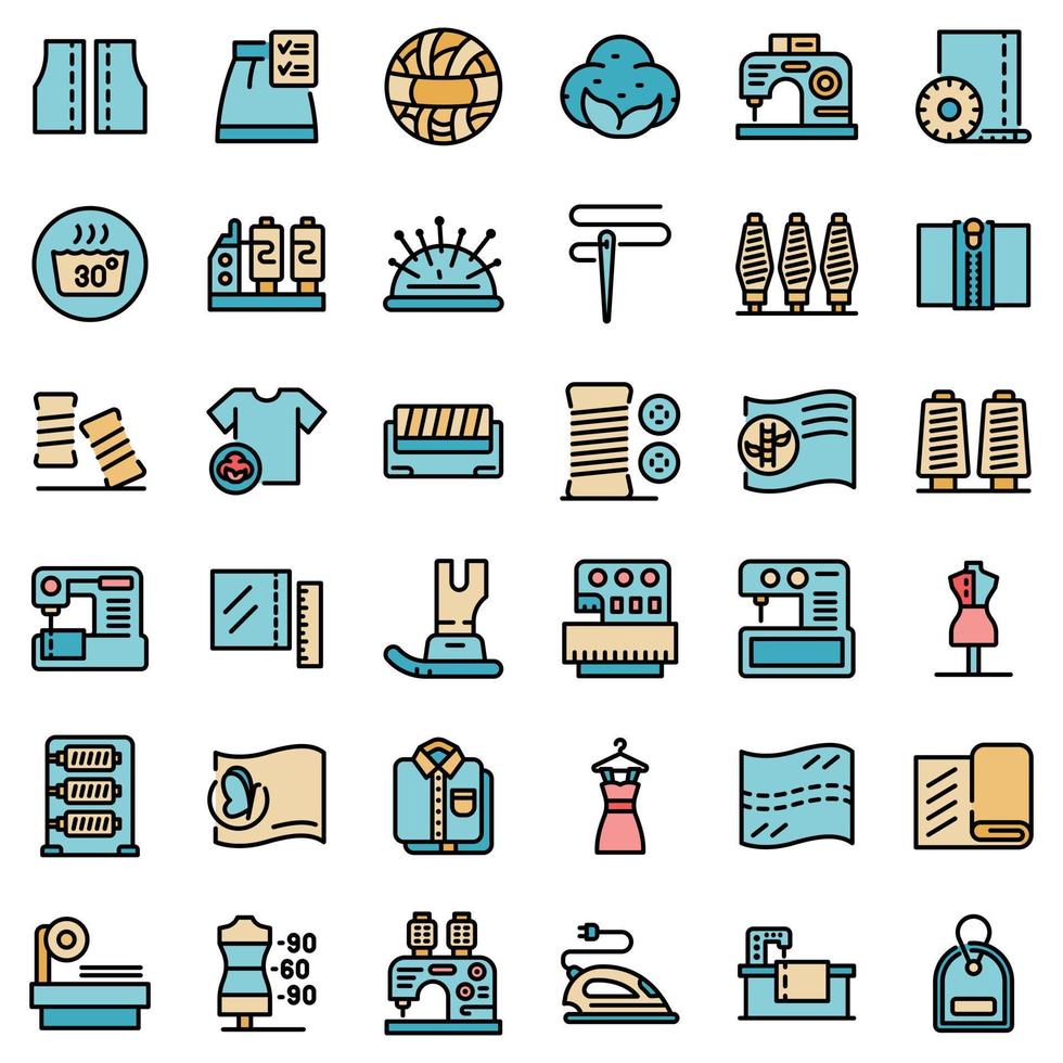 Textile production icons set vector flat