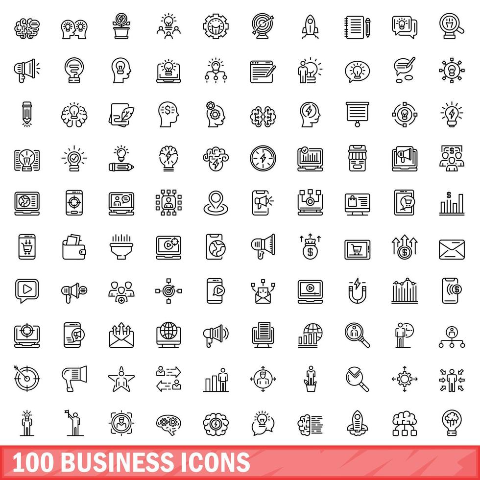 100 business icons set, outline style vector