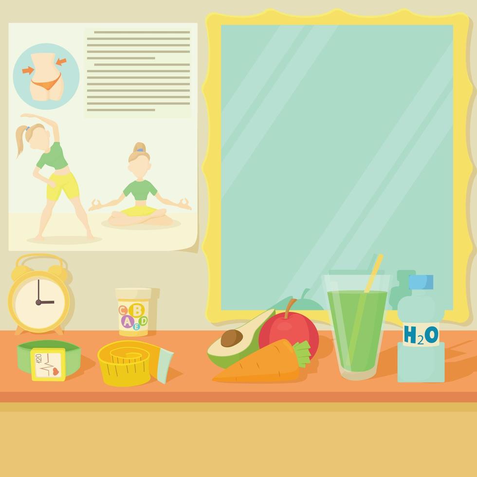 Health lifestyle items concept, cartoon style vector