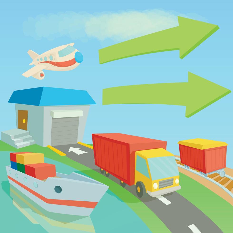 Global logistics network concept, cartoon style vector