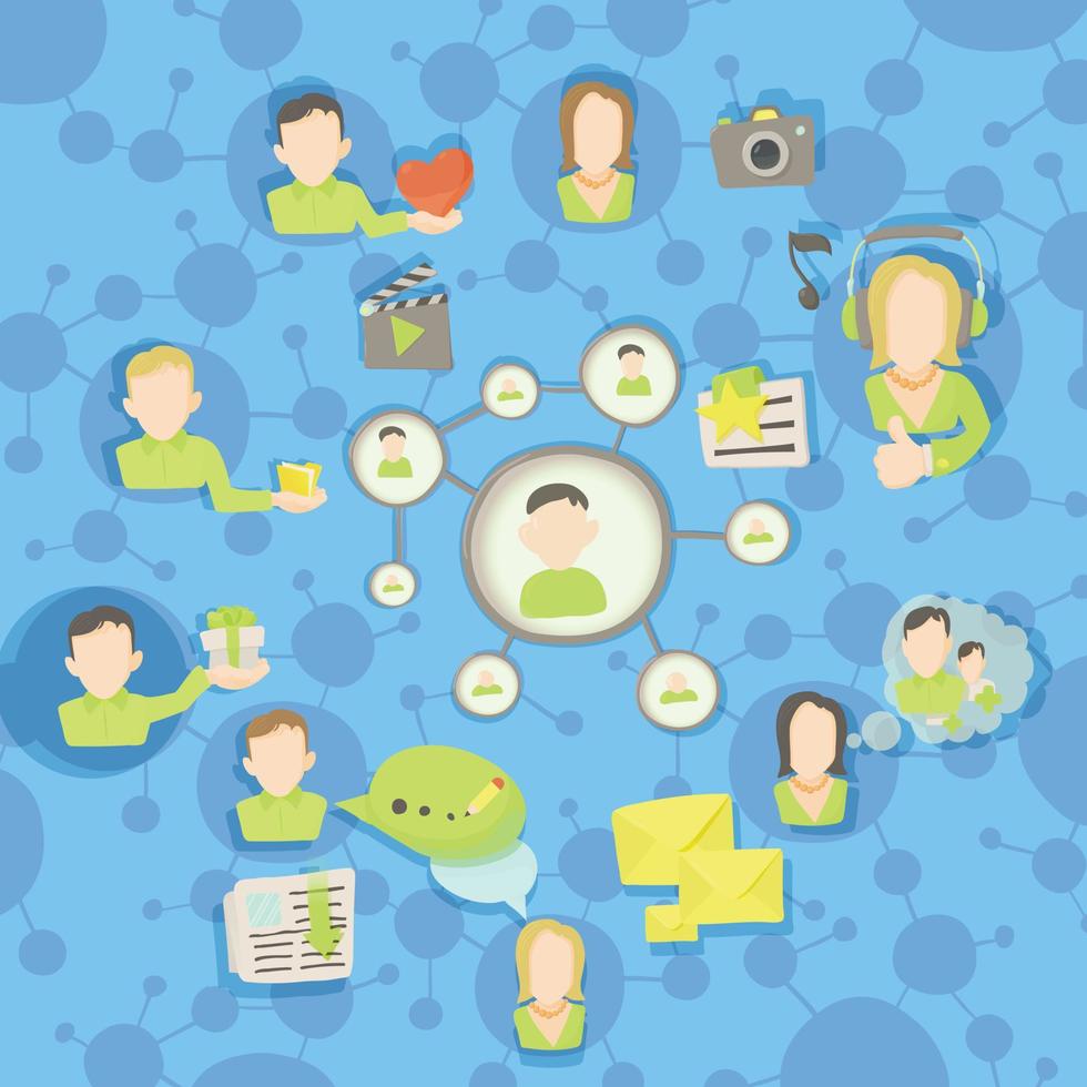 Social network circles concept, cartoon style vector