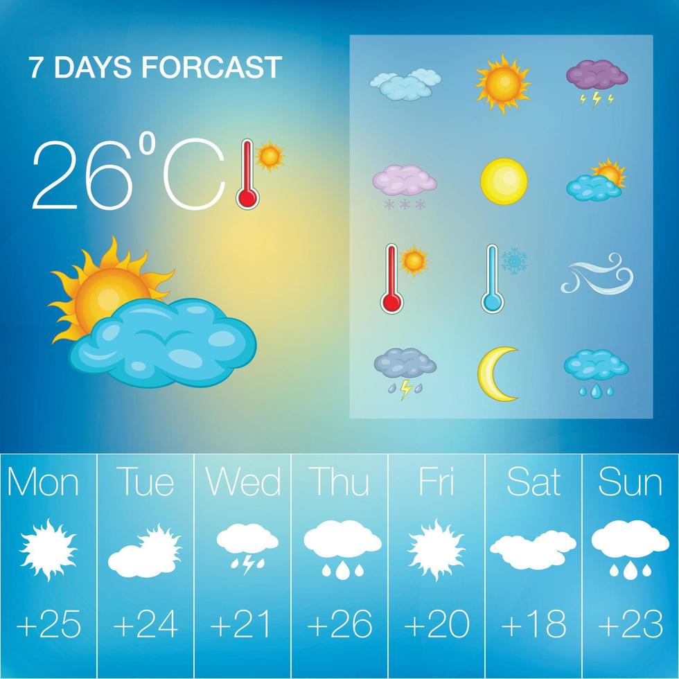 Weather symbols concept, cartoon style vector