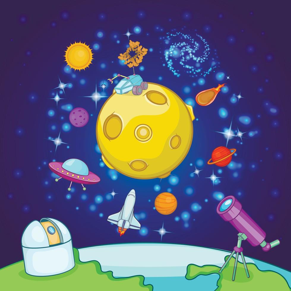 Space exploration concept, cartoon style vector