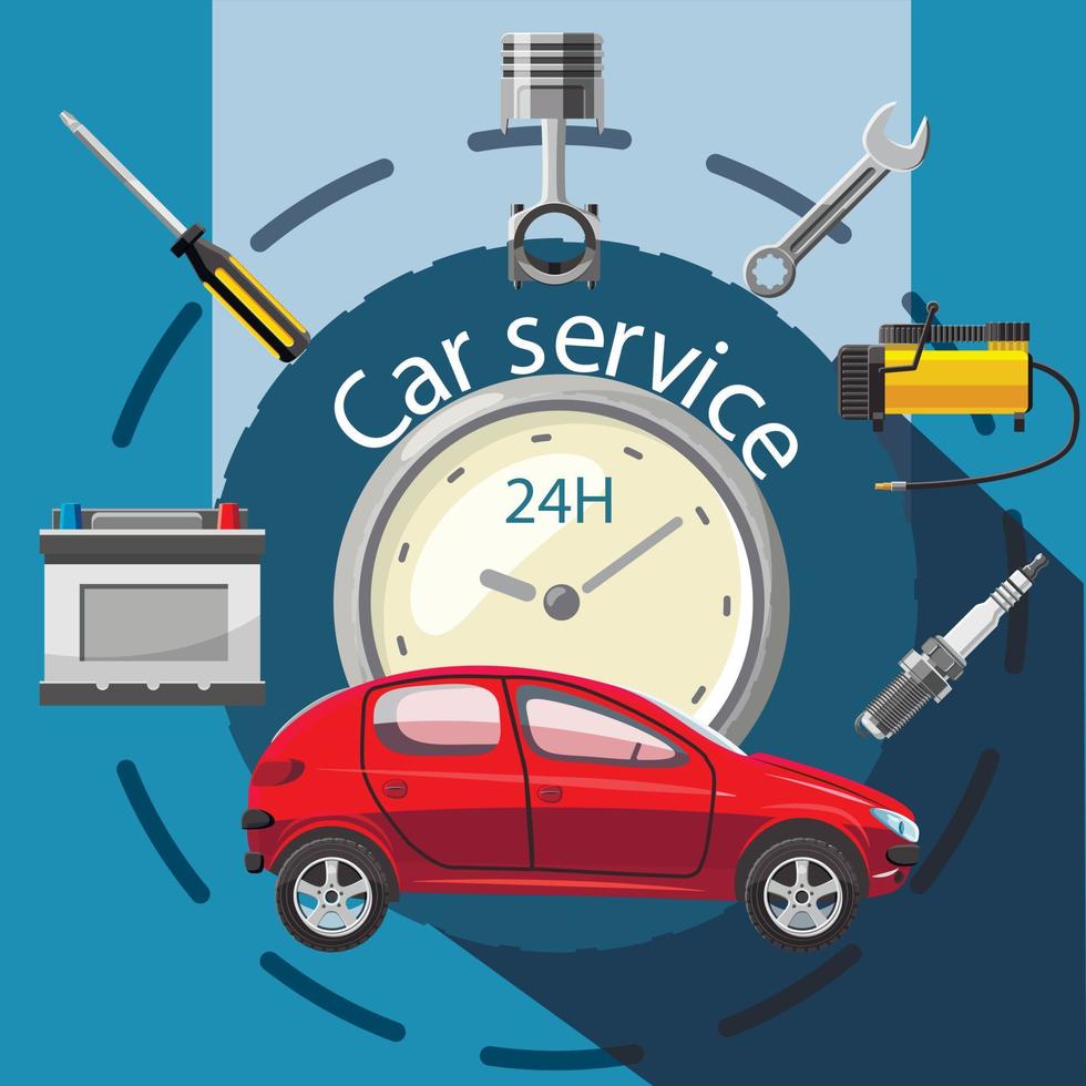 concepto de emblema de herramientas de servicio de coche, estilo de dibujos animados vector