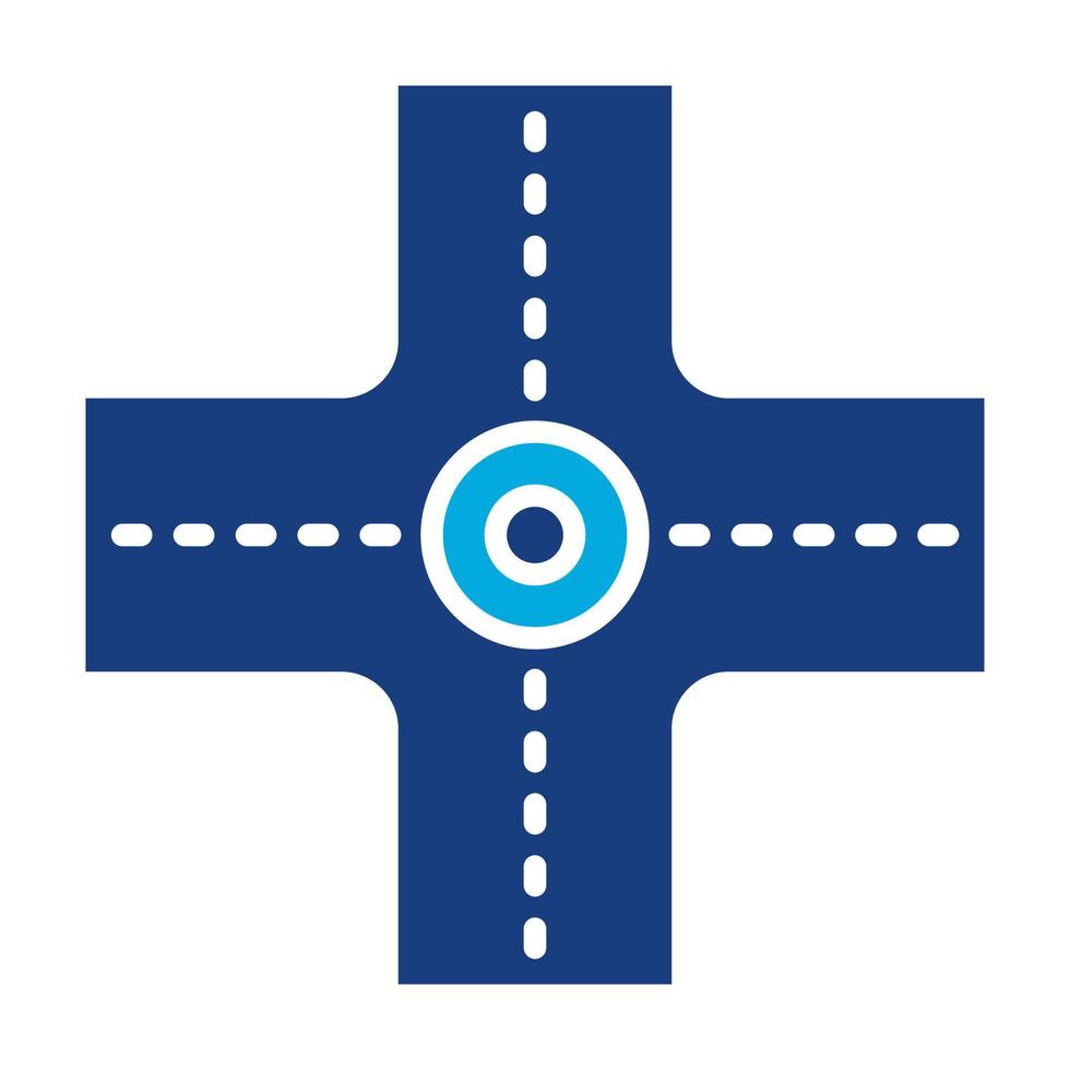 Four Way Intersection Glyph Two Color Icon vector