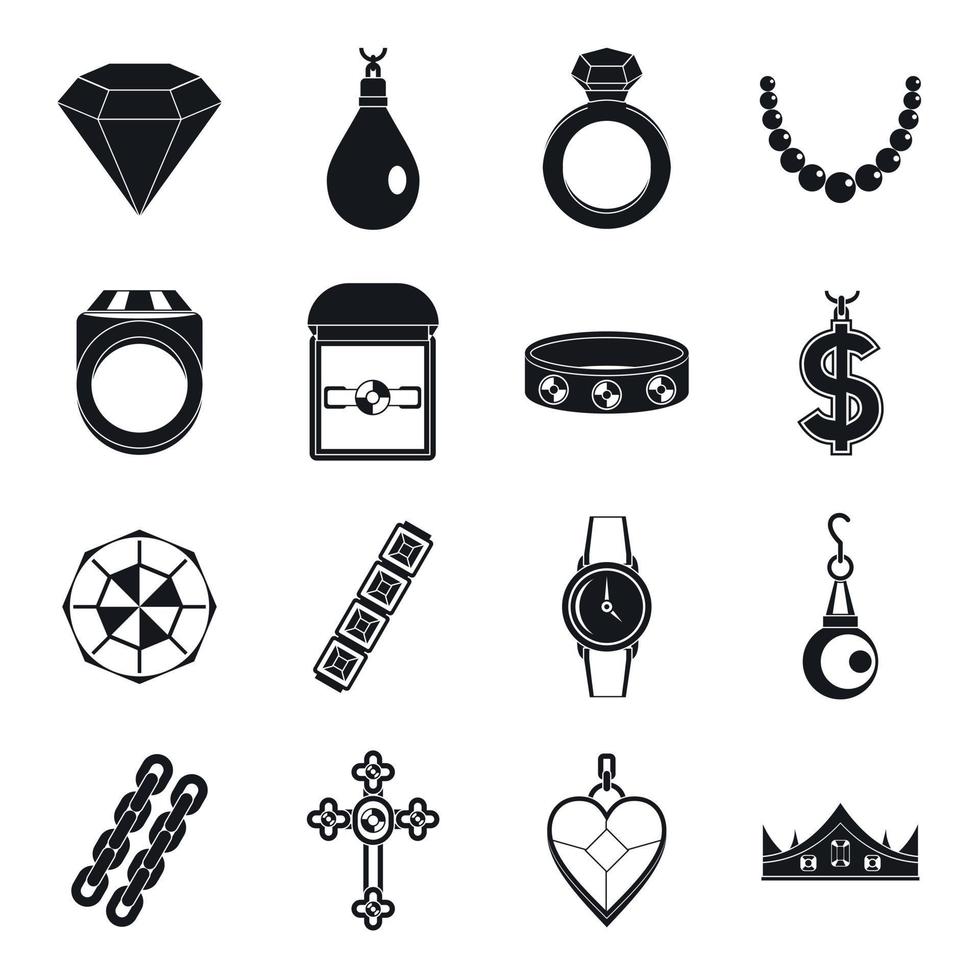 Jewelry items icons set, simple style vector