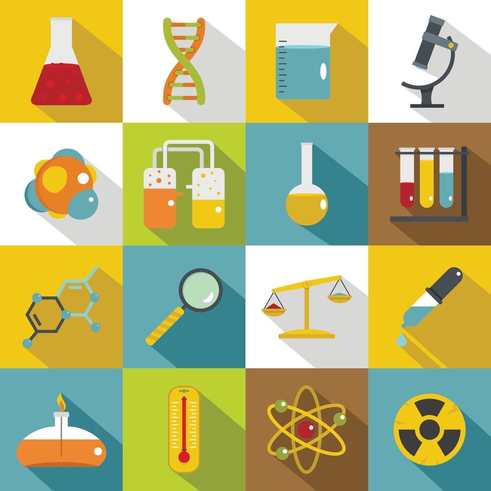 conjunto de iconos de laboratorio químico, estilo plano vector