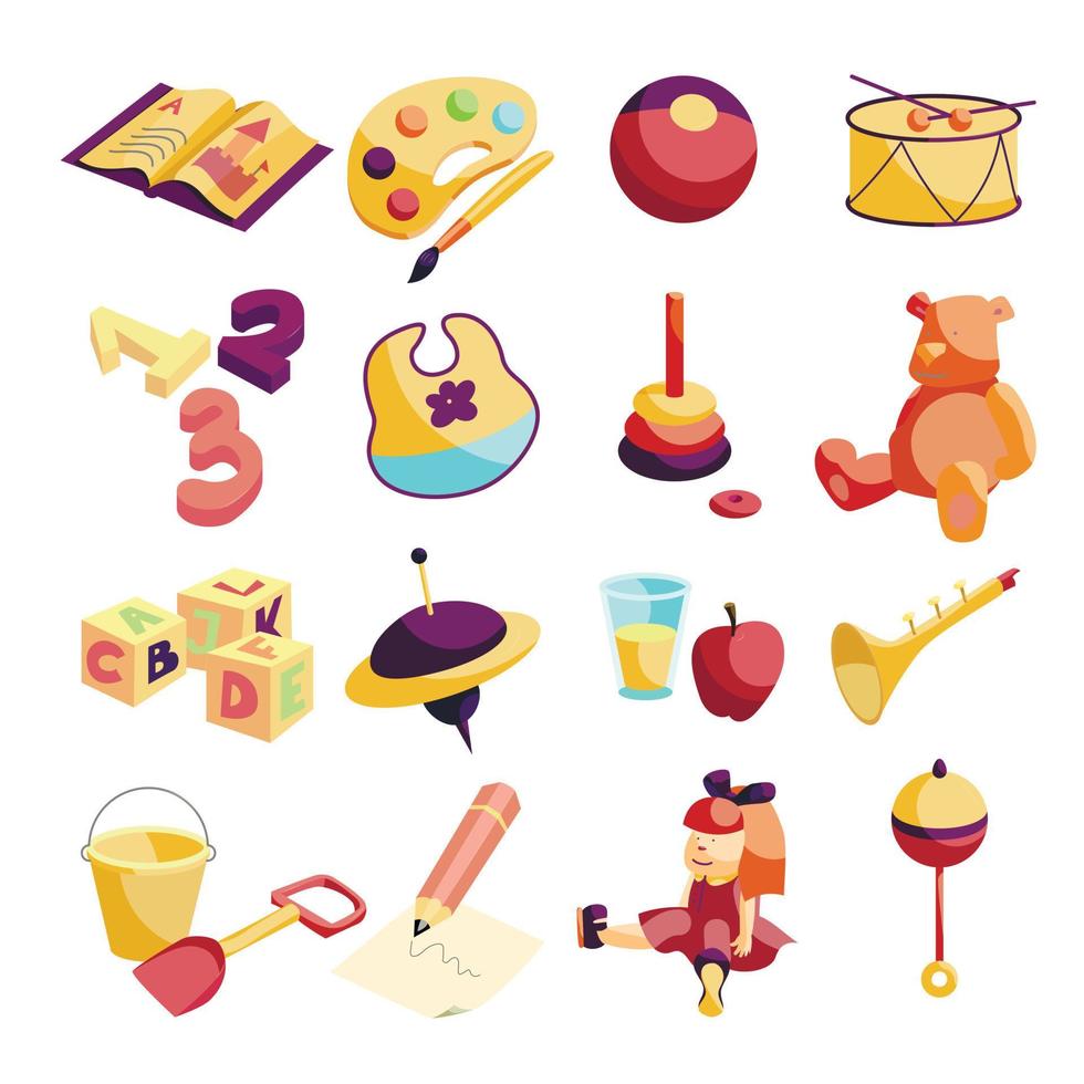 Kindergarten items icons set, carftoon style vector