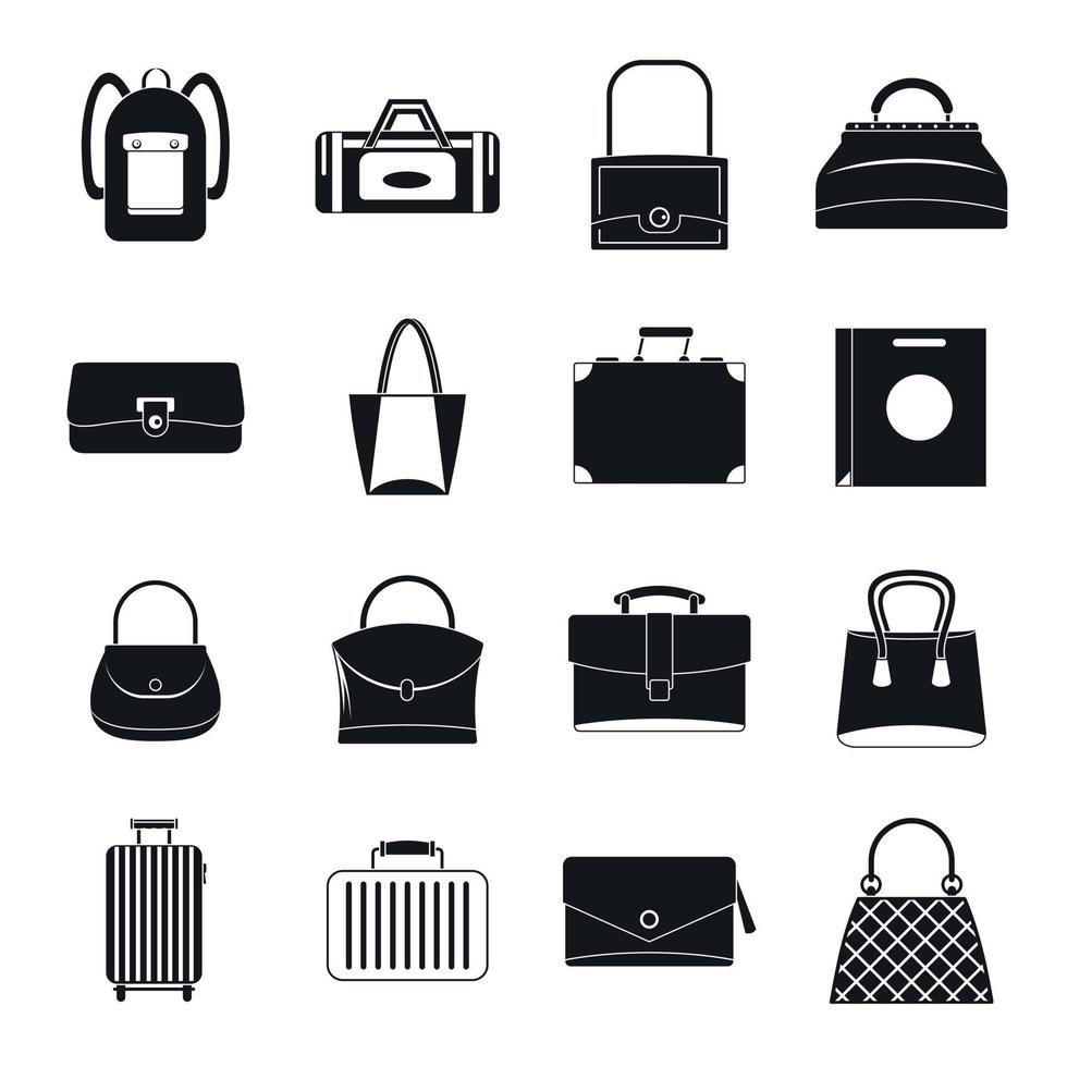 bolsa, equipaje, maleta, iconos, conjunto, simple, estilo vector