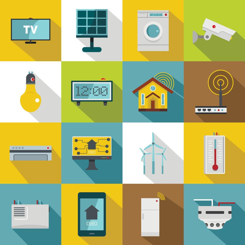 Smart home house icons set, flat style vector