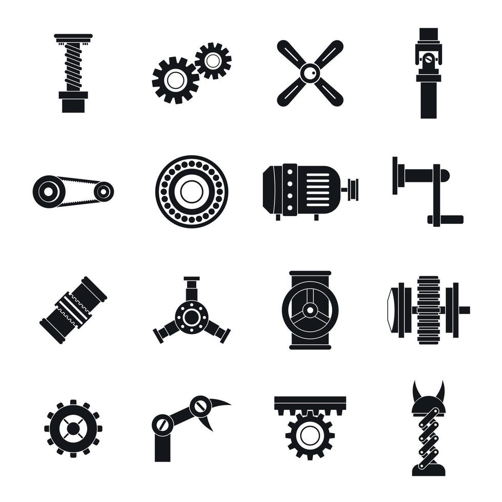 Techno mechanisms kit icons set, simple style vector