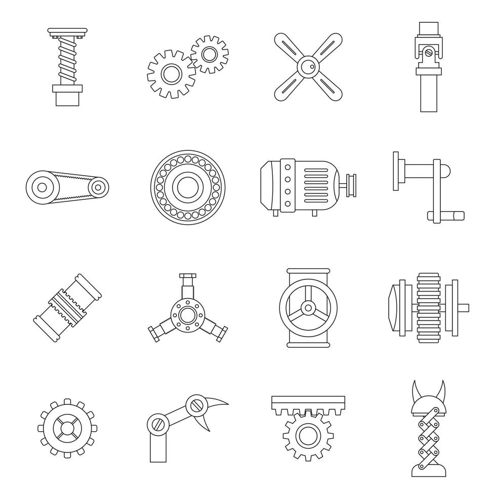 Techno mechanisms kit icons set, outline style vector