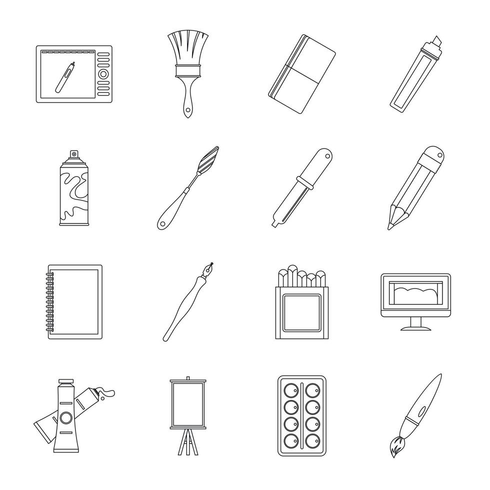 Design and drawing tools icons set, outline style vector