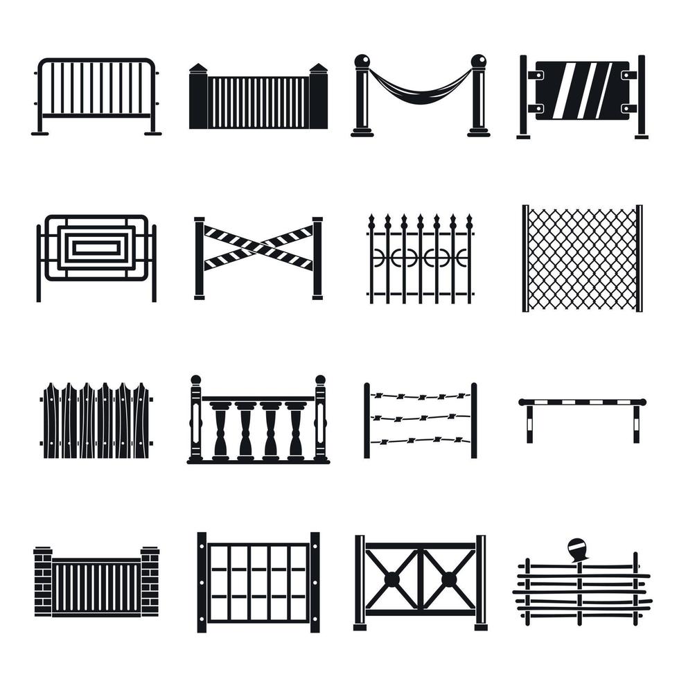 Fencing icons set, simple style vector