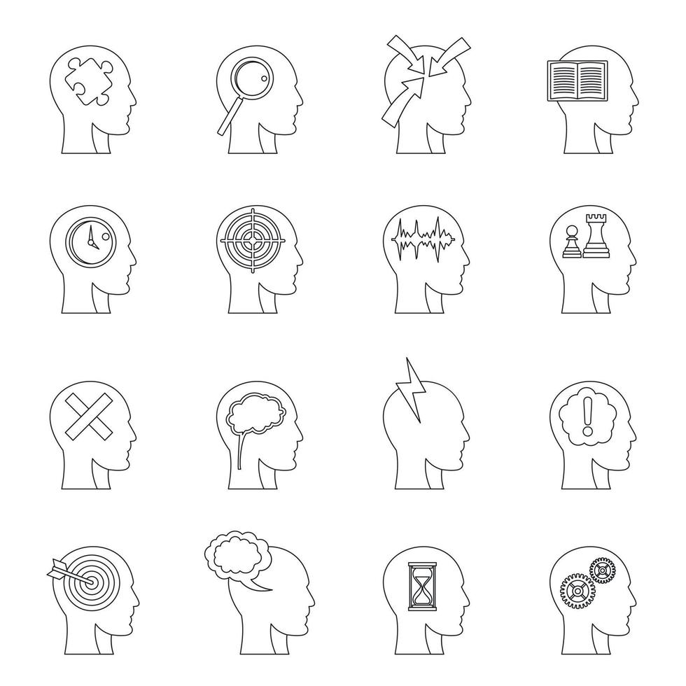 conjunto de iconos de logotipos de cabeza, estilo de contorno vector