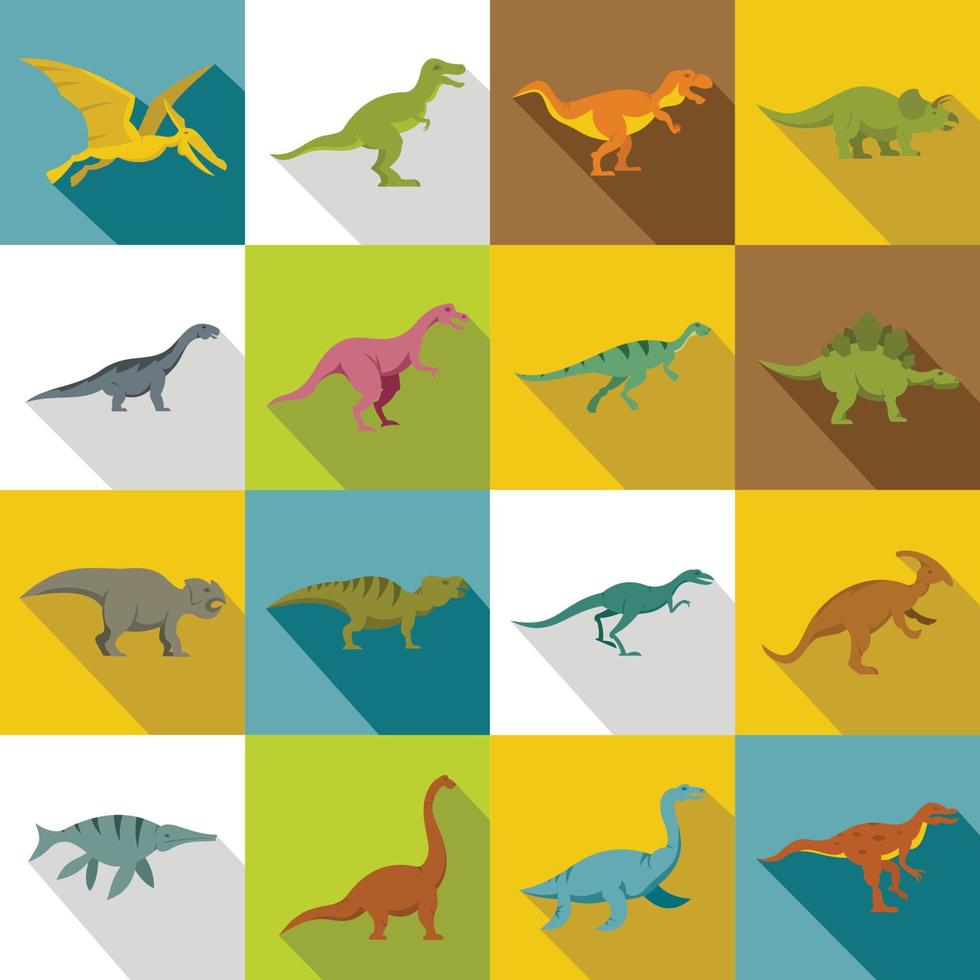 conjunto de iconos de dinosaurios, estilo plano vector