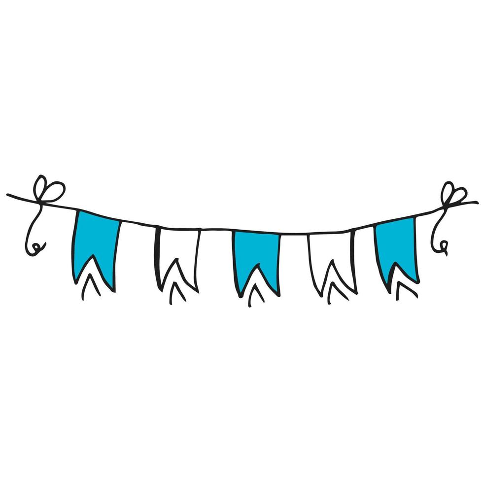 Oktoberfest 2022 - Beer Festival. Hand-drawn Doodle festive garland of white and blue flags on a white background. German Traditional holiday. vector