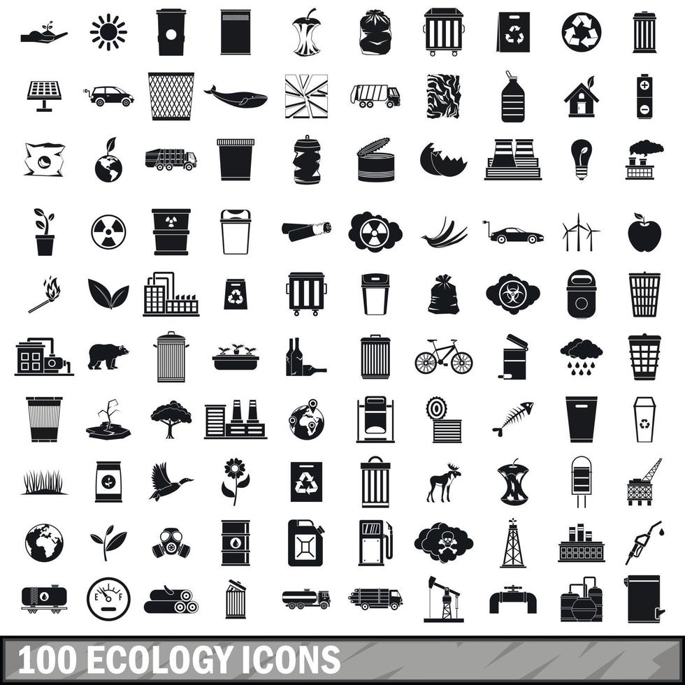 100 ecology icons set, simple style vector