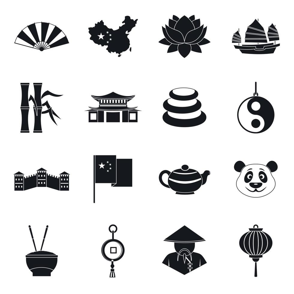 conjunto de iconos de símbolos de viaje de china, estilo simple vector