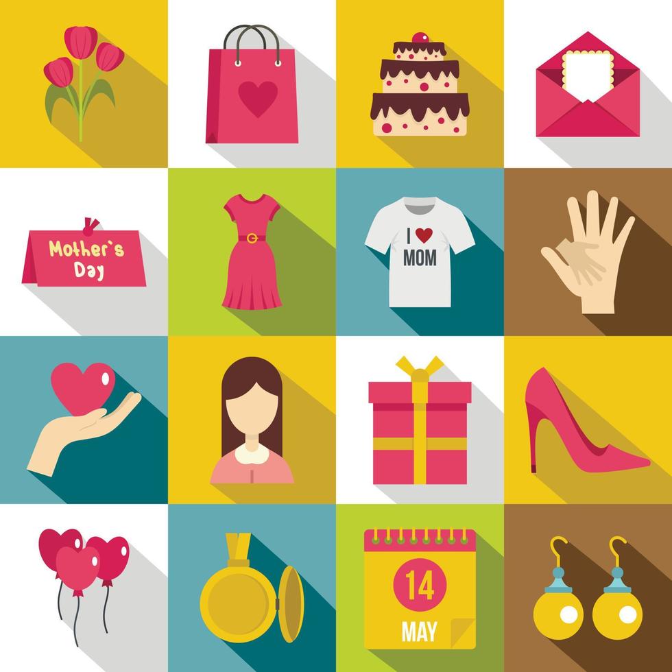 Mothers day icons set, flat style vector