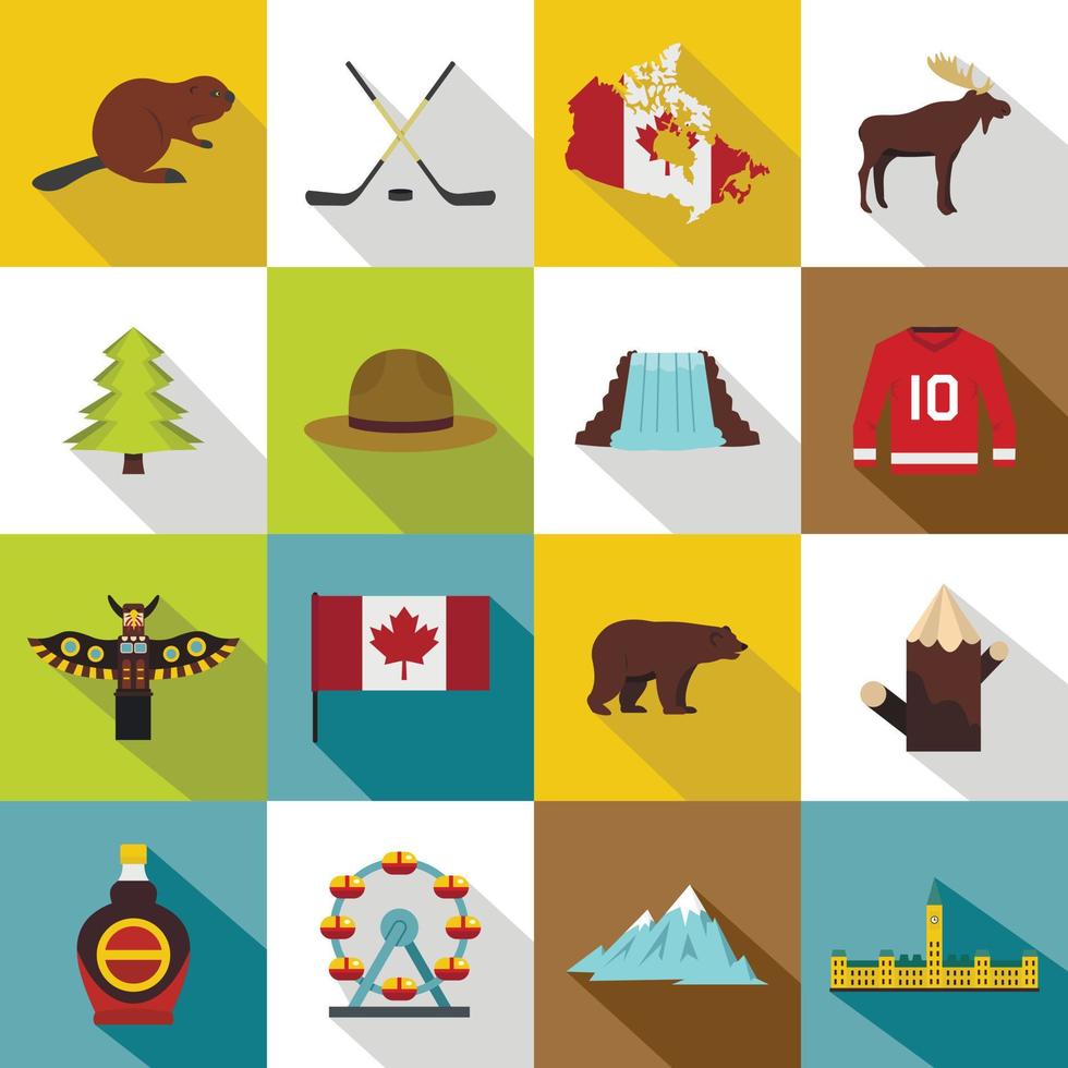 Canada travel icons set, flat style vector