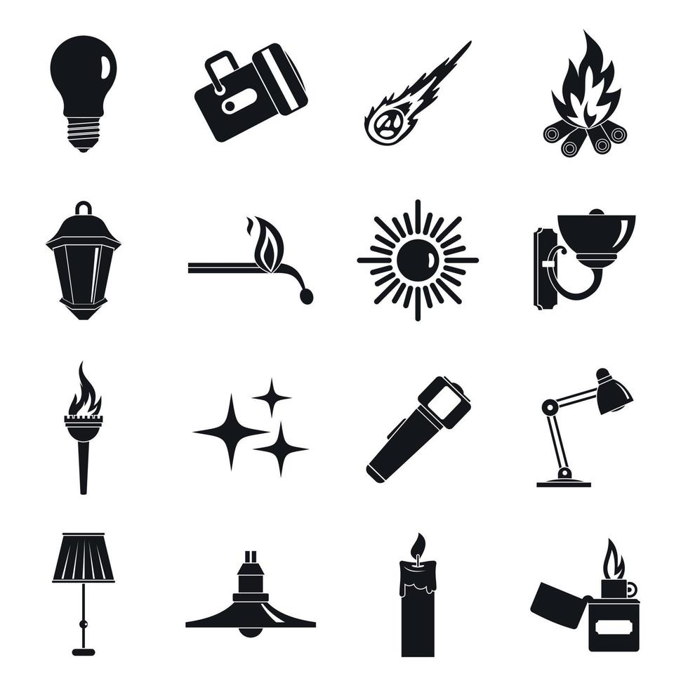 Light source symbols icons set, simple style vector