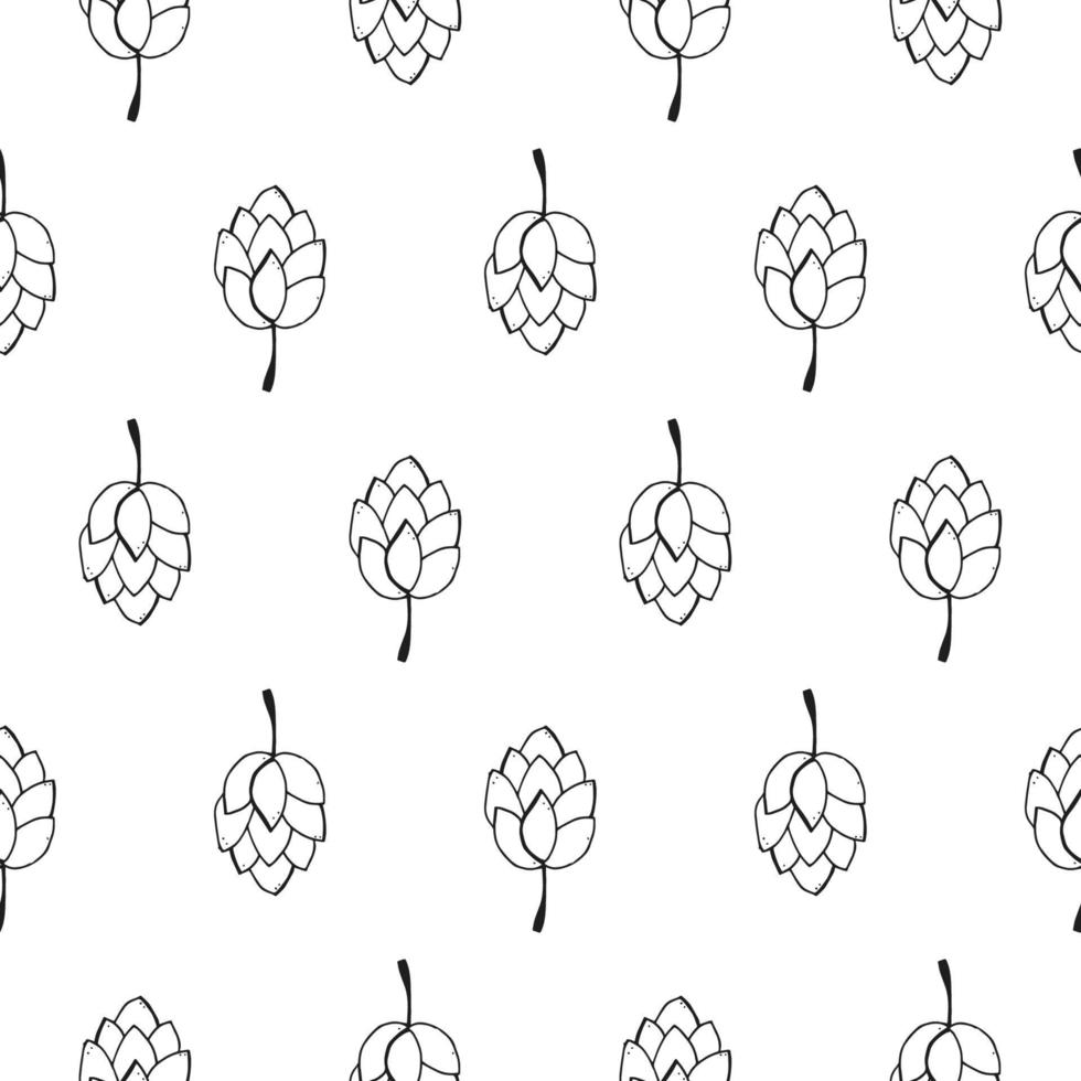 Oktoberfest 2022 - Beer Festival. Hand-drawn Doodle elements. Seamless Pattern. German Traditional holiday. Outline hops on a white background. vector