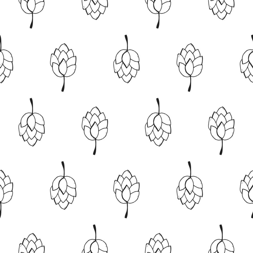 Oktoberfest 2022 - Beer Festival. Hand-drawn Doodle elements. Seamless Pattern. German Traditional holiday. Outline hops on a white background. vector